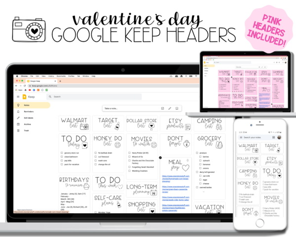 Valentine's Day Google Keep Headers