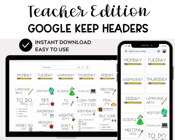 TEACHER EDITION Google Keep Headers